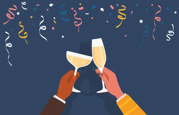 Cheers Glasses Celebration Hands Holding Glasses Party Vector Illustration — Stock Vector