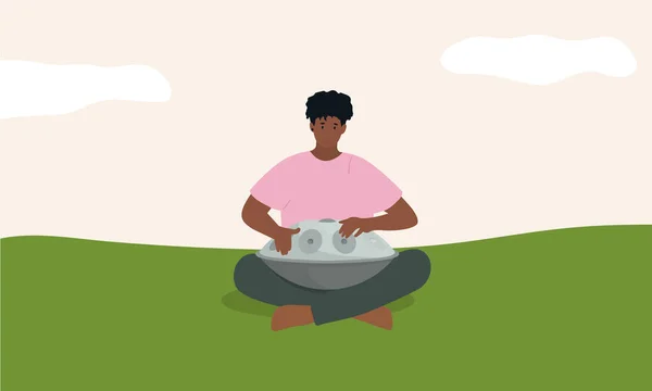 Artista de Handpan. Músico tocando música pand pan. Vector — Vector de stock