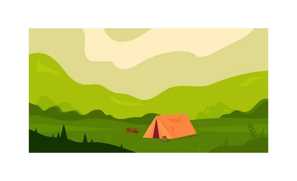 Acampamento. Tenda. Natureza, floresta, montanhas. Vetor —  Vetores de Stock