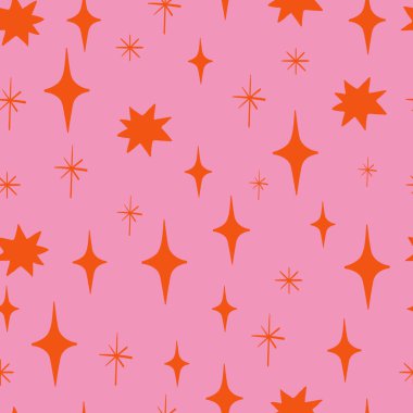 Sevimli parlak turuncu ve pembe pürüzsüz desenli el çizimi yıldız ışıltısı karalamaları. Vektör illüstrasyonu