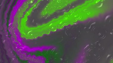 Neon yeşil ve mor sıvı girdapların ve mermer hareketlerin kusursuz döngüsü, arka plan ve görseller için canlı organik dokular yaratıyor..