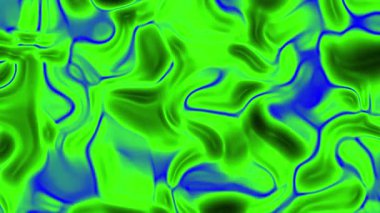 Neon yeşil ve mavi sıvı mermer dokuların hareketsiz döngüsü dinamik arka planlar ve görsel efektler için organik girdap hareketi yaratıyor..