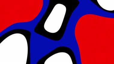 Kırmızı, mavi, siyah ve beyaz organik şekillerin aktığı dinamik soyut bir arkaplan. Kusursuz döngü hareketi, grafik tasarımı ve görsel efektler için mükemmel.