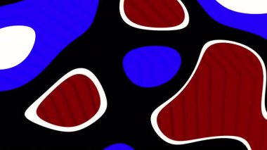 Dinamik ve akıcı soyut organik şekiller canlı mavi, koyu kırmızı ve beyaz olarak siyah arka plana karşı. Katmanlı dokularla kusursuz döngü canlandırması.