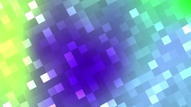 Limon yeşili, canlı mor ve serin mavi gölgeler arasında dinamik bir değişim gösteren soyut bir animasyon. Değişen, parıldayan piksellerden oluşan modern dijital sanat hissi sunuyor..