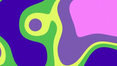 Canlı mor, yeşil ve pembe renkli, ince desenli tahıl etkisine sahip organik şekillerin aktığı dinamik soyut arkaplan. Kusursuz döngü.