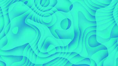 Kusursuz döngülü dijital animasyon turkuaz ve mavi renkte akıcı organik şekiller içeriyor. Katmanlı hatları ve yumuşak gölgeleri olan soyut arkaplan.