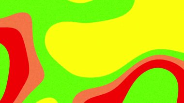 Kırmızı, turuncu, yeşil ve sarı gibi kalın renklerde dalgaların dinamik bir bileşimini içeren soyut bir görsel kompozisyon. Benzersiz bir his için ince bir tanecikli dokuya sahip..