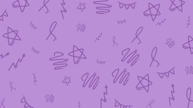 Kusursuz pastel lavanta desenli el çizimi yıldız yıldırımı ve karalamalar kumaş duvar kağıdı ambalajı ve dijital arka planlar için ideal..