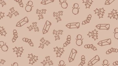 Kusursuz el çizimi kristal ve boncuklu çizgiler, bej renklerinde sanat deseni. Paketleme, tekstil, kırtasiye, markalaşma, duvar kağıdı ve dijital tasarım için kullanılabilir arkaplan ideali.