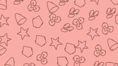 Elle çizilmiş yıldızları içeren kusursuz pembe karalama desenleri. Pentagonlar, yoncalar ve çan simgeleri. Çocukları paketlemek ve kırtasarım için ideal..