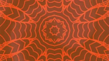 Simetrik geometrik çizgiler içeren kusursuz turuncu mandala kaleydoskop animasyonu ve hareket grafikleri ve meditasyon görselleri için ışıldayan radyal desen ideal..