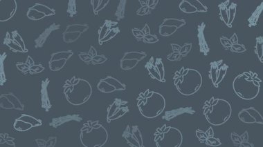 Yemek paketleme menüleri ve yemek pişirme videoları için ideal arka planda kusursuz el yapımı domates ve kırmızı biber deseni..