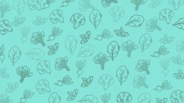 Duvar kağıdı ambalajlama ve dijital tasarım projeleri için ideal mavi yeşil gradyan ve kabataslak ana hatlara sahip pürüzsüz yaprak desenli arkaplan.