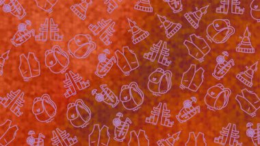 Kışlık şapkaların beyaz karalama simgelerine sahip turuncu gradyan arkaplan eldiven ve eşarplar tasarım projeleri için uygun arkaplan