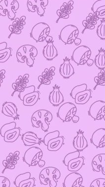 Yumuşak mor arkaplan üzerinde el çizimi sebze deseni Tekstil ve tasarım projeleri için ideal