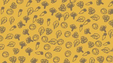 Gri karalama yaprakları ve arka plan tekstil duvar kağıtları ve grafik tasarımı için uygun çiçeklerle sıcak sarı bir zemin üzerinde kusursuz botanik desen.