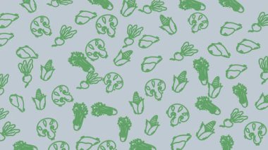 Marka paketleme ve arkaplan tasarımları için açık mavi arkaplan üzerine yeşil sebze karalamalarının kusursuz döngü deseni