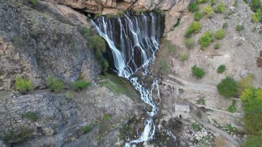 Waterfall rocky landscape. beautiful canyon, golden autumn. High quality 4k footage
