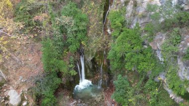 Şelale Şelalesi, Şelale Ormanı kayaları. Şelale kayalık manzarası. Sonbahar şelalesi. Yüksek kalite 4k görüntü