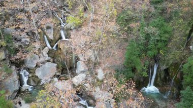 Şelale Şelalesi, Şelale Ormanı kayaları. Şelale kayalık manzarası. Sonbahar şelalesi. Yüksek kalite 4k görüntü