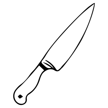 Beyaz mutfak bıçağı siyah arka fonda göze çarpar. Basit ve cesur bir tasarım.