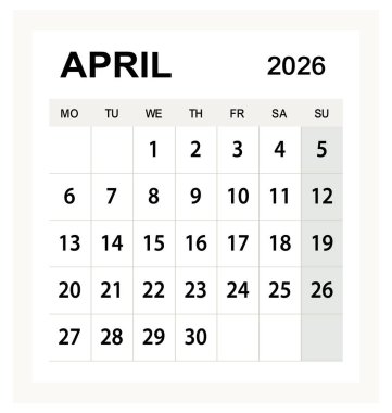 Nisan 2026 masa başı vektör illüstrasyonuName