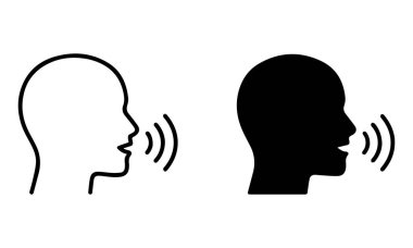 Konuşma balonu ve erkek kulağı olan siluet kadın.