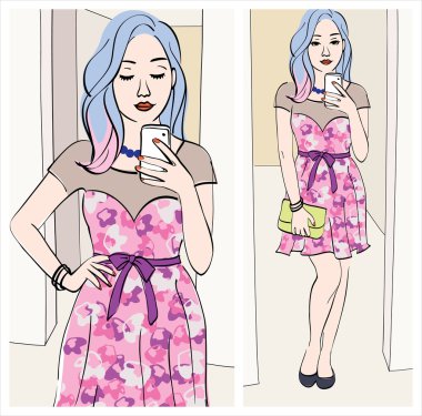 moda selfie illüstrasyon