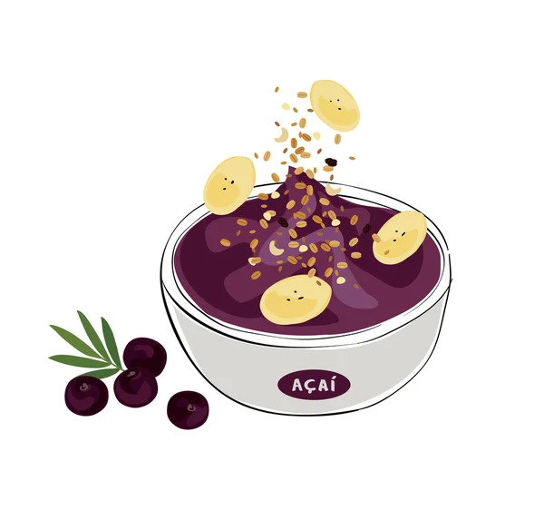 Tropical acai bowl — Stock Vector