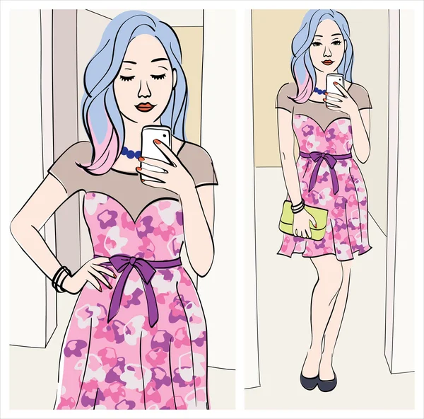 Illustrazione selfie di moda — Vettoriale Stock