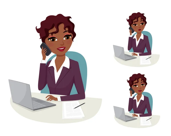 African American business woman on a phone meeting — Διανυσματικό Αρχείο