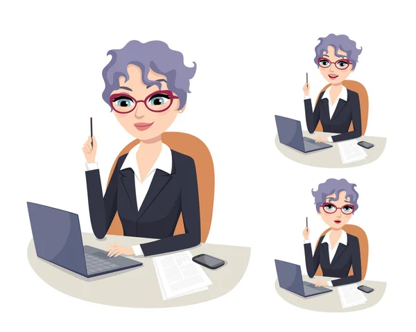 Experienced business woman solving problems at the office — Stock Vector