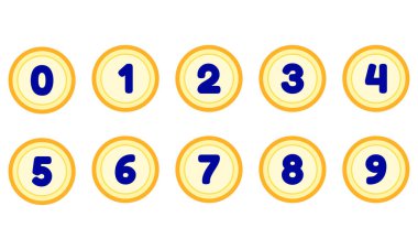 Ödül, puan veya başarı sembollerini, oyun tasarımı, uygulama arayüzü ve eğitim projeleri için ideal olan sıfırdan dokuza kadar olan paralar.