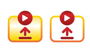 Upload button with red play icon representing sharing and media action, great for web UI, digital services, social media posts, or app interfaces.