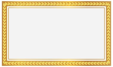 Ayrıntılı desenli altın çerçeve kenarlığı, sertifikalar, davetiyeler, posterler, ödüller veya baskı ve dijital kullanımda zarif dekoratif şablonlar için mükemmel.
