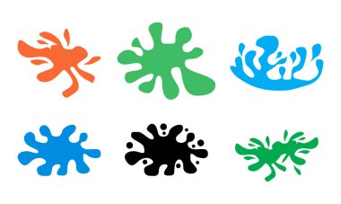 Çok renkli soyut boya sıçramaları ve sıvı sıçrama şekilleri, sanat projeleri, dinamik arka planlar veya yaratıcı grafik tasarımı için mükemmel..