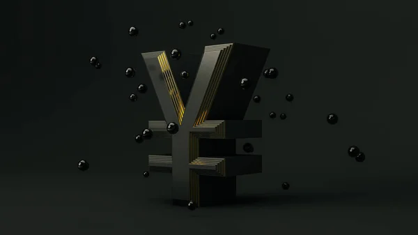 Symbole Argent Yen Concept Argent Sur Fond Noir — Photo