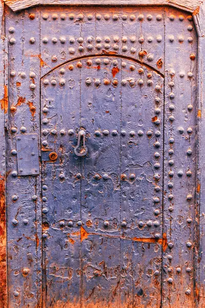 Old Massive Door Traditional Exotic Ornament Ancient Beautiful Temple Morocco — Stock Photo, Image