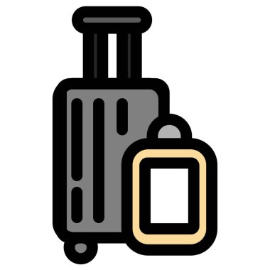 Bu vektör ikonu tekerlekli bavul ve daha küçük bir el çantası tasvir eder - seyahat için mükemmel - tatil - ya da ulaşım temaları. Web siteleri veya uygulamalar için basit ama etkili bir görsel..