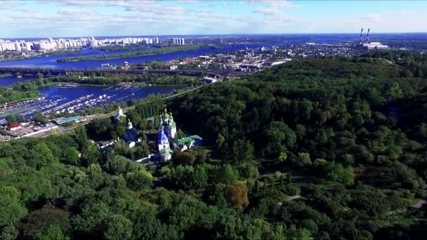 Aerial view from copter of the Vudubickiy in National Botanic Garden in Kiev, Ukraine — Stock Video