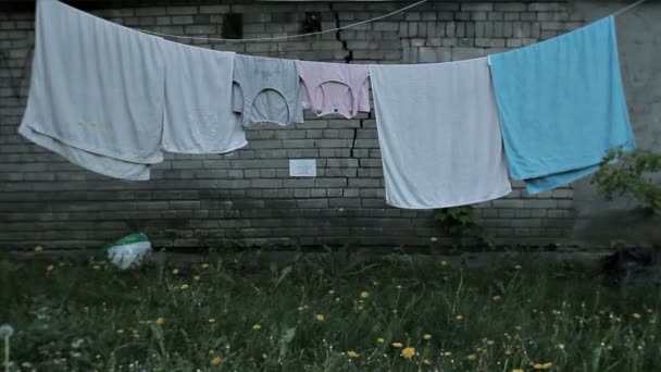 Tvätt hängande utomhus — Stockvideo
