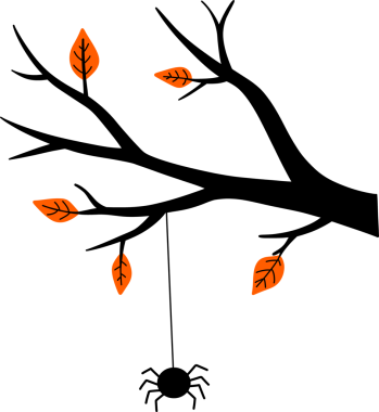 Elle çizilmiş bir arka plan olmadan, üzerinde cadılar bayramı örümceği sallanan ahşap bir siluet 