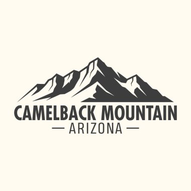 Arizona 'daki Camelback Dağı' nın vektör logosu, dış faaliyetler ve bölgesel markalaşma için uygun eşsiz şeklini ve çöl manzarasını gözler önüne seriyor..