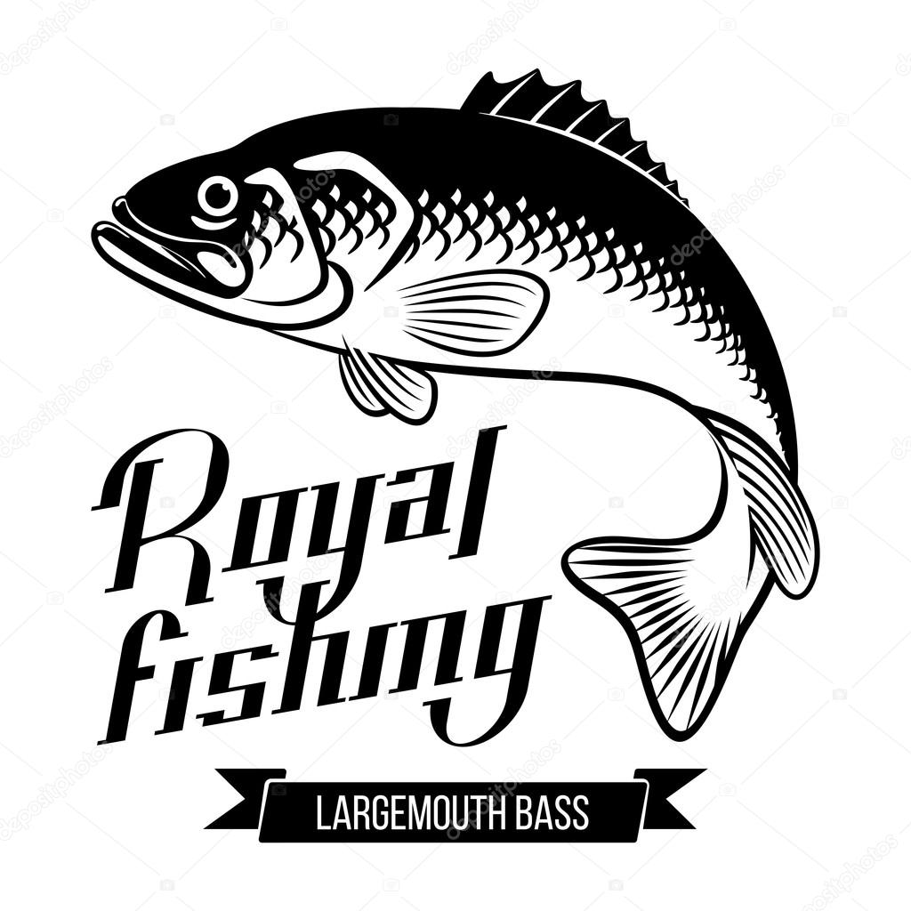 Largemouth Bass. Fish vector illustration. Royal fishing calligraphy