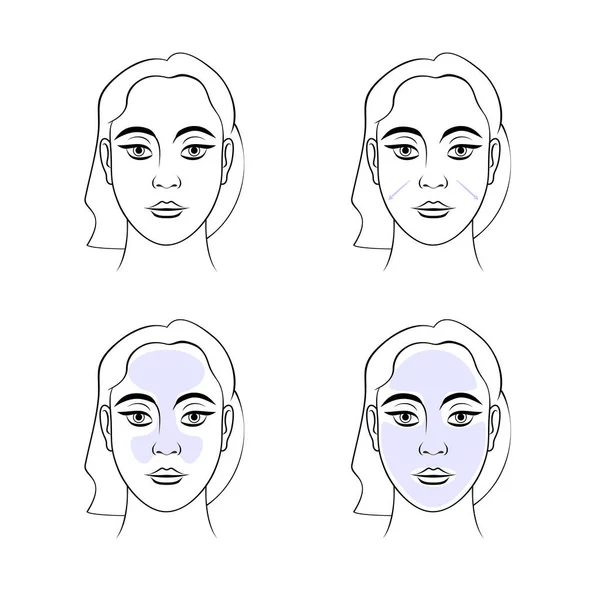 Női arcképek bőr típusú set vektor illusztráció — Stock Vector