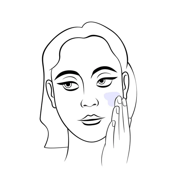 Žena nanášení krém na obličej portrét vektorové ilustrace — Stockový vektor