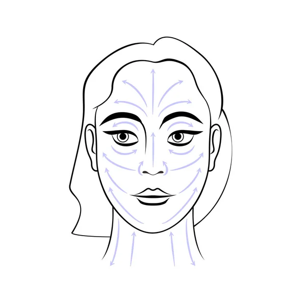 Hermosa mujer masaje facial esquema de líneas de ilustración vectorial — Vector de stock