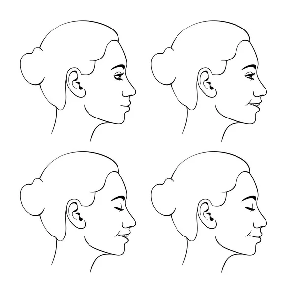 Hermosa mujer sonriente chica perfil cara vector ilustración — Vector de stock