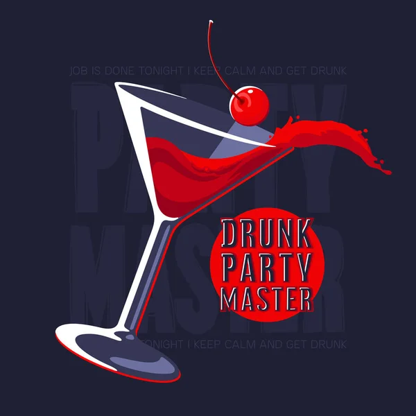 Splashing Cosmopolitan cóctel Martini vector de vidrio ilustración — Vector de stock